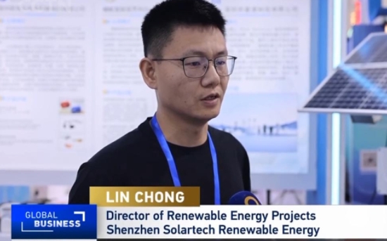 中国国际台（CGTN）喀交会“点赞”ACE电竞俱乐部光伏扬水，现场报道Solartech农林灌溉和荒漠治理光伏水利解决方案